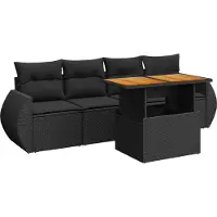 vidaXL 5-tlg. Garten-Sofagarnitur mit Kissen Schwarz Poly Rattan