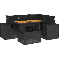 vidaXL 5-tlg. Garten-Sofagarnitur mit Kissen Schwarz Poly Rattan