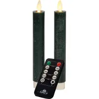 Annas collection Dinner Kerze Wachs führte bewegliche Flamme auf Batterie mit Fernbedienung 2 Stück h18 cm antik grün (groen)