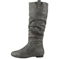 Van Hill Damen Schlupfstiefel Warm Gefütterte Stiefel Nieten Winter Schuhe 820242, Farbe: Grau, Größe: 42