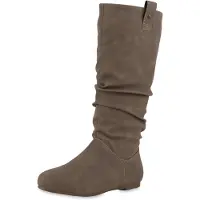 Van Hill Damen Schlupfstiefel Warm Gefütterte Stiefel Nieten Winter Schuhe 820242, Farbe: Khaki, Größe: 40