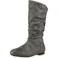 Van Hill Ariana Damen Stiefel Schlupfstiefel Winter Warm Gefüttert Blockabsatz