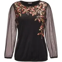Goldner Longpullover "Kurzgröße Glanzshirt mit Paillettenstickerei" Aufwendig mit Pailletten bestickt