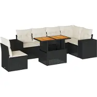 vidaXL 7-tlg. Garten-Sofagarnitur mit Kissen Schwarz Poly Rattan