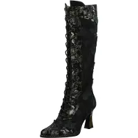 LAURA VITA Damen Stiefel Muster Blumen Reptil spitz Nieten Oanelo 02, Größe:38 EU, Farbe:Schwarz