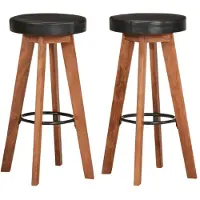 vidaXL Barhocker 2 Stk. Echtleder und Massivholz Akazie