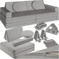 TecTake Spielbank Lilly - Kinderbank - Modulare Kleinkindmöbel - Kinderstuhl - Kindersessel - Spielbank - Kindersitz - Bank - Montessori-Spielzeug - Kindersofa - Schlafsofa - 120cm - Grau