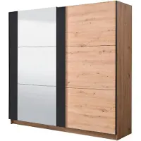 Vente-unique PHILADELPHIE, Eiche, Garderobe, 9 Regale, 2 Tür(en), Schwarz, Eiche, Partikelbord