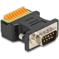 DeLOCK D-Sub 9 Stecker zu Terminalblock Adapter mit Drucktaster, D-Sub 9 pin, 9 pin terminal, Schwarz