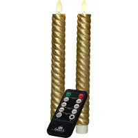 Annas collection Dinner Kerze Swirl Wachs led bewegliche Flamme mit Fernbedienung 2 Stück h23 cm gold (geel)