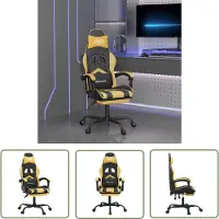 The Living Store Gaming-Stuhl mit Fußstütze Drehbar Schwarz & Golden Kunstleder