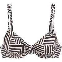 LASCANA Bügel-Bikini-Top "Cleo", Damen, Gr. 36, Cup D, beige (schwarz, creme), Elasthan, Recycling-Polyamid, bedruckt, Bikini-Oberteile Bügel-Bikini-Top, mit geometrischem Druck
