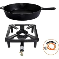 All'Grill Hockerkocher-Set (klein) mit Gusseisenpfanne Ø 35 cm inkl. Gasschlauch & Regler