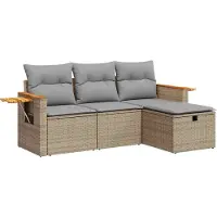 vidaXL 4-tlg. Garten-Sofagarnitur mit Kissen Beige Poly Rattan