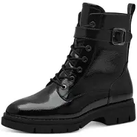 Tamaris Damen Stiefelette Schnürboots Reißverschluss Lack Zierschnalle 1-25289-41, Größe:39 EU, Farbe:Schwarz