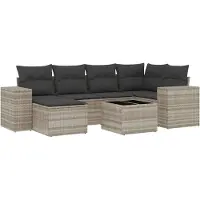 vidaXL 7-tlg. Garten-Sofagarnitur mit Kissen Hellgrau Poly Rattan