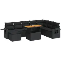 vidaXL 9-tlg. Garten-Sofagarnitur mit Kissen Schwarz Poly Rattan