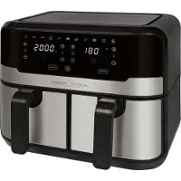 ProfiCook Doppel-Heißluftfritteuse 9 Liter, XXL Heißluftfritteuse Doppelkammer, Frittieren mit heißer Luft ohne zusätzliches Öl, 9 Programme, Air Fryer, Touchscreen, PC-FR 1242 H, 2400W