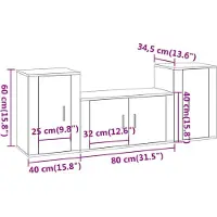 vidaXL 3-tlg. TV-Schrank-Set Betongrau Holzwerkstoff