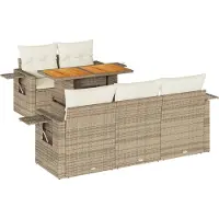 vidaXL 6-tlg. Garten-Sofagarnitur mit Kissen Beige Poly Rattan