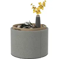 HOMCOM Ottomane Rund mit Stauraum Klappdeckel in Leinenoptik Grau Ø56 x 42 cm