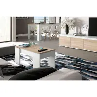Dmora Couchtisch Oceanside, Couchtisch mit abnehmbarer Platte, Couchtisch für das Wohnzimmer, 100x50h45/56 cm, Weiß und Eiche