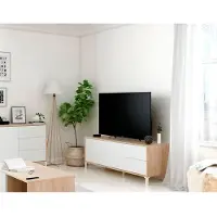 Dmora TV-Ständer Cary, Sideboard für Fernseher mit 2 Türen, TV-Ständer im Wohnzimmer, Fernsehschrank, Sideboard für Wohnzimmer, 130x41h47 cm, Eiche und Weiß