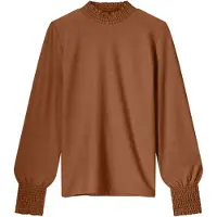 Summum Woman Smocked Top Fine Lurex Jersey Caramel Coffee Größe: XL | Longsleeves Outlet | Damen | Braun