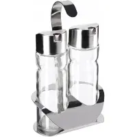 Kadax Glasflasche für Olivenöl und Essig, 2 x 100 ml, Öl-Essig-Set + Ständer