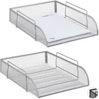 Relaxdays 2 x Dokumentenablage stapelbar silber Silber