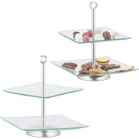 Relaxdays 2 x Etagere 2-stufig Silber,Transparent