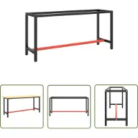 The Living Store Werkbankgestell Mattschwarz und Mattrot 170x50x79 cm Metall