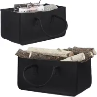 Relaxdays 2x Kaminholztasche aus Filz, schwarz Schwarz