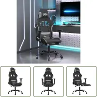 The Living Store Gaming-Stuhl mit Massage & Fußstütze Schwarz und Hellgrau Stoff