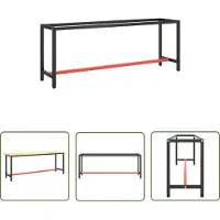 The Living Store Werkbankgestell Mattschwarz und Mattrot 210x50x79 cm Metall
