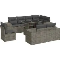 vidaXL 9-tlg. Garten-Sofagarnitur mit Kissen Grau Poly Rattan