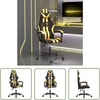 The Living Store Gaming-Stuhl Drehbar Schwarz und Golden Kunstleder