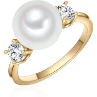 Lulu & Jane Perlen-Ring Messing Zirkonia Muschelkernperle in gelbgold | Gr.: 56