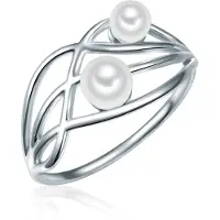 Lulu & Jane Perlen-Ring Messing Muschelkernperle in silber | Gr.: 54