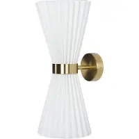 Beliani Wandleuchte 2er Set Messing und Weiß Metall mit Schirm Stoff Baumwolle 2-Flammig Kegelform Trichterform Rillen-Optik Modern für Schlafzimmer