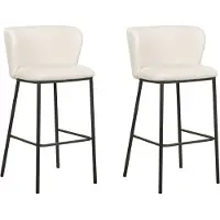 Beliani Barstuhl 2er Set Cremeweiß Bouclé und Metall mit Niedriger Lehne Fußstützen Retro Design Sitzmöbel Wohnzimmer Küche Bar Wohnküche Ausstattung
