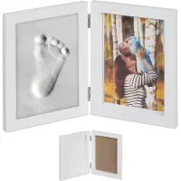 Relaxdays 2 x Babybilderrahmen mit Gipsabdruck Weiß