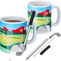 Relaxdays 2 x Golftasse mit Schläger Weiß,Grün,Hellblau