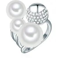 Lulu & Jane Perlen-Ring Messing Glas Muschelkernperle in silber | Gr.: 54