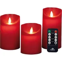 Annas collection Batterie Beleuchtung 3 Wachs rustikale Kerzen mit beweglicher Flamme rot (rood)
