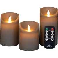 Annas collection Batterie Beleuchtung 3 Wachskerzen rustikal mit beweglicher Flamme grau
