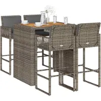 vidaXL 5-tlg. Gartenbar-Set mit Kissen Grau Poly Rattan Akazie