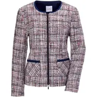 Goldner Eleganter Wollblazer mit Rundhals in weiß / marine / rot | Gr.: 42