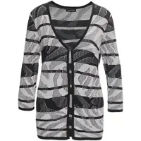 Goldner Kurzgröße: Strickjacke mit V-Ausschnitt in schwarz / weiß / gemustert | Gr.: 20