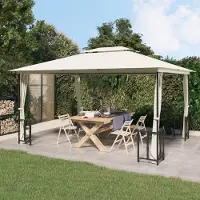 The Living Store Pavillon mit Seitenwänden & Doppeldach 3x4 m Creme